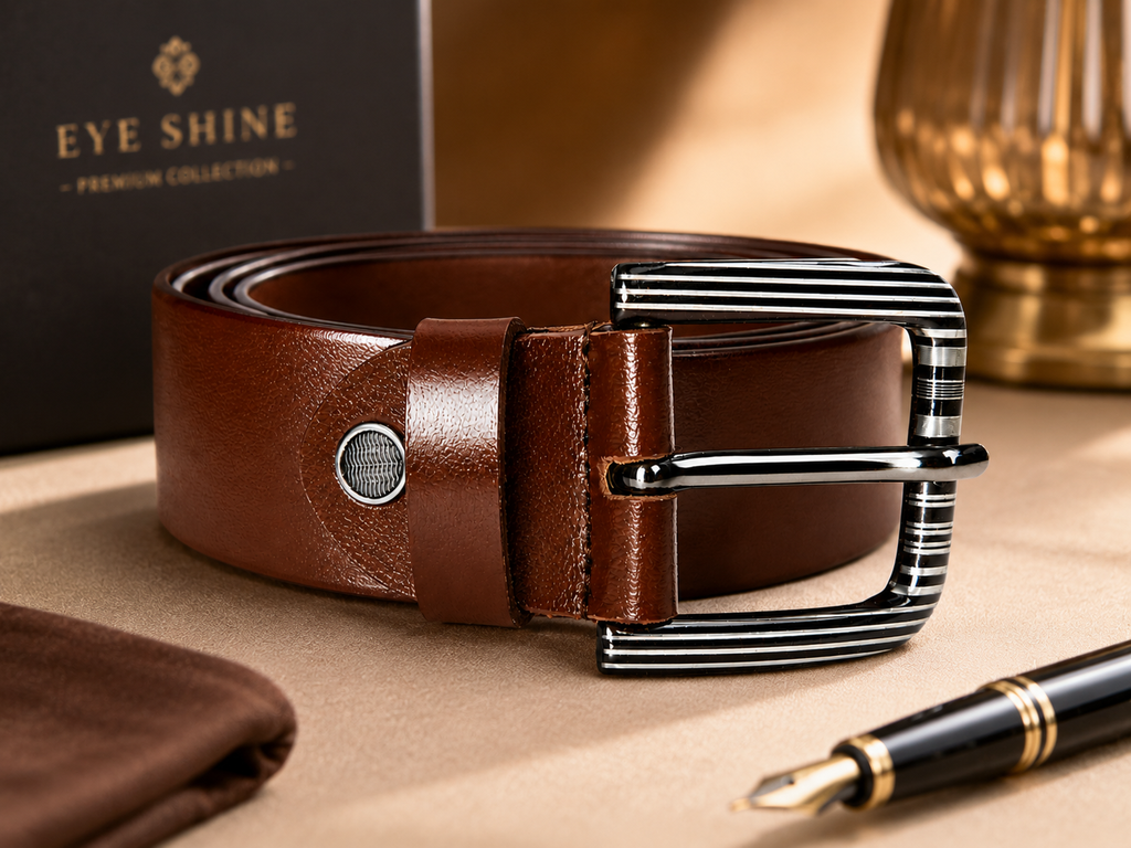 High Shining Premium Brown Leather Belt for Men | Elegant Formal & Casual Wear (28)