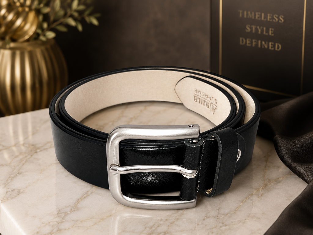 High Shining Premium Black Leather Belt for Men | Elegant Formal & Casual Wear (28)
