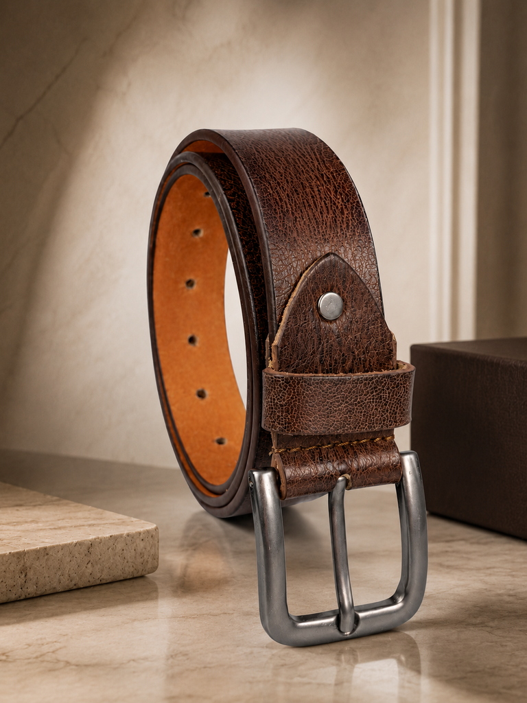 ZOLO HIDE Premium Handpainted Brown Leather Belt for Men | Elegant Casual & Formal Wear