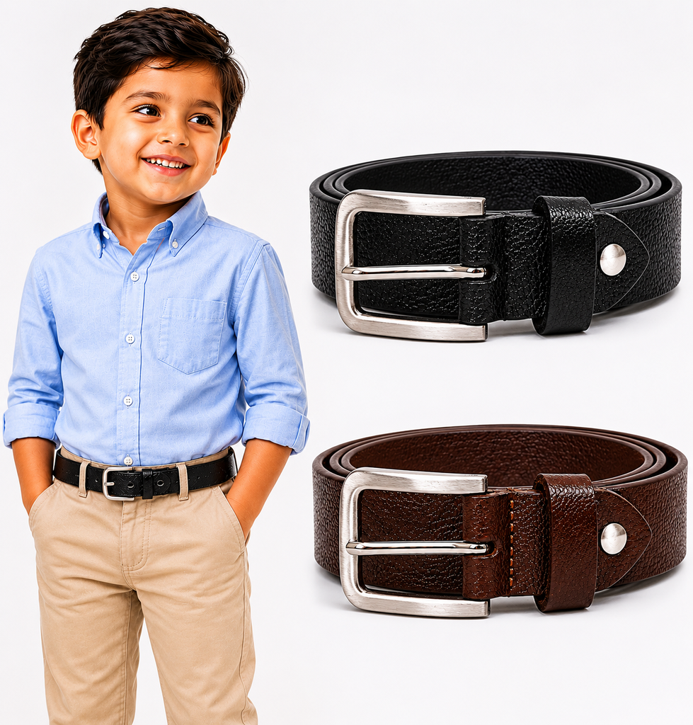 ZOLO HIDE Kids Leather Belt Combo Pack | Black & Brown Premium Belts for Boys | Formal & Casual Wear (20)