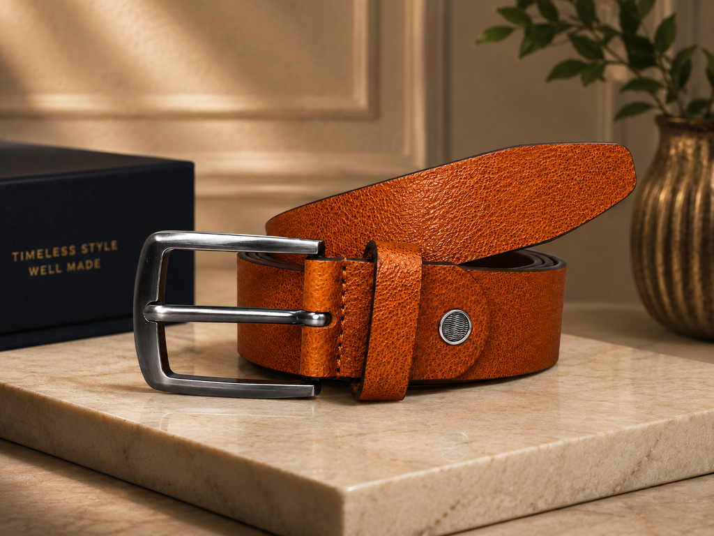 Luxury Textured Tan Leather Belt