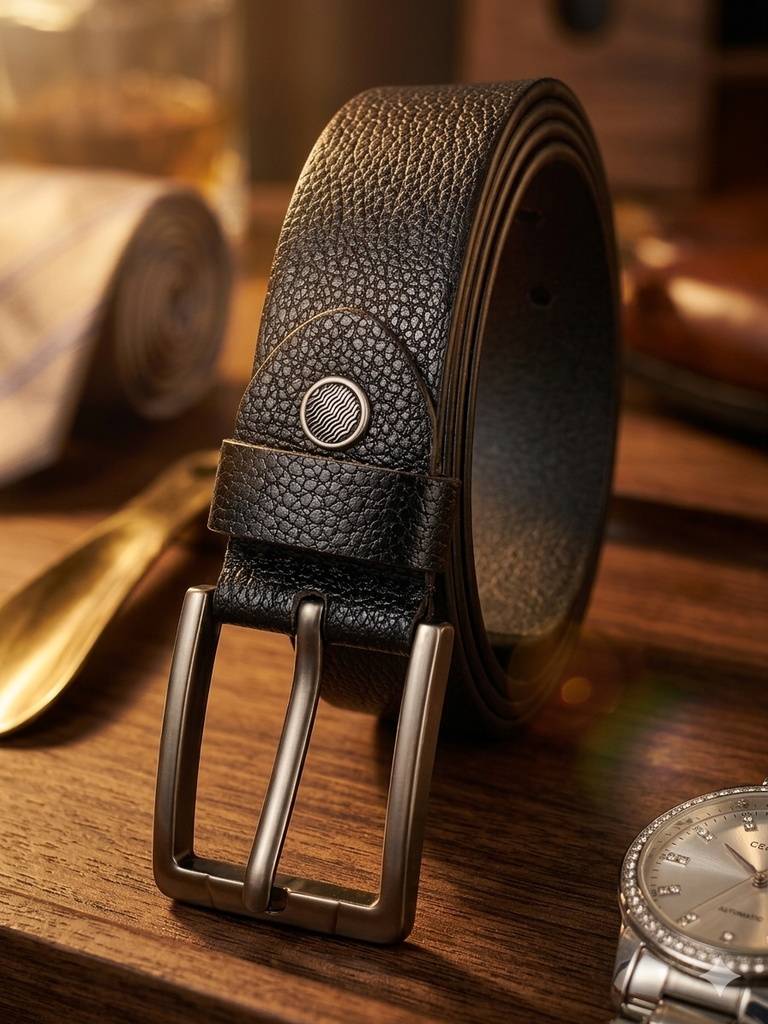 ZoloHide Premium Textured Black Leather Belt for Men | Up to 60 Inches | Formal & Casual Wear (28)